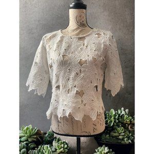 Floral cut out stitched crop top spring hollow out embroidered shirt m